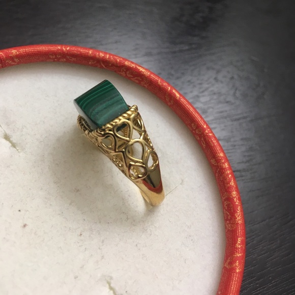 African Malachite & Natural White Zircon Ring in ION Plated 18K Yellow Gold Sz 7 - Picture 8 of 16